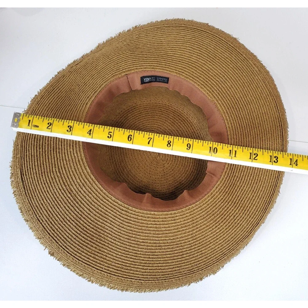 Bijoux‎ Terner Floppy Sun Hat Wide Brim Frayed Edge Tan Beach Vacation Wear